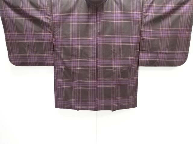 JAPANESE KIMONO / ANTIQUE HAORI / SILK / DORO OSHIMA TSUMUGI / WOVEN GRID